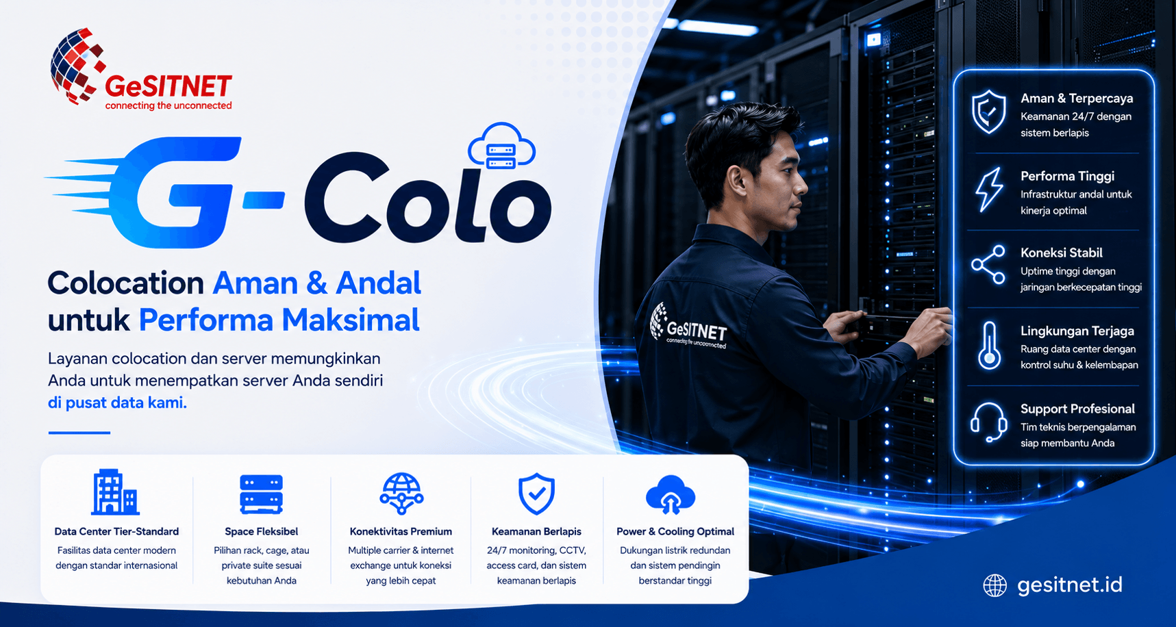 Ilustrasi layanan colocation server G-COLO di pusat data