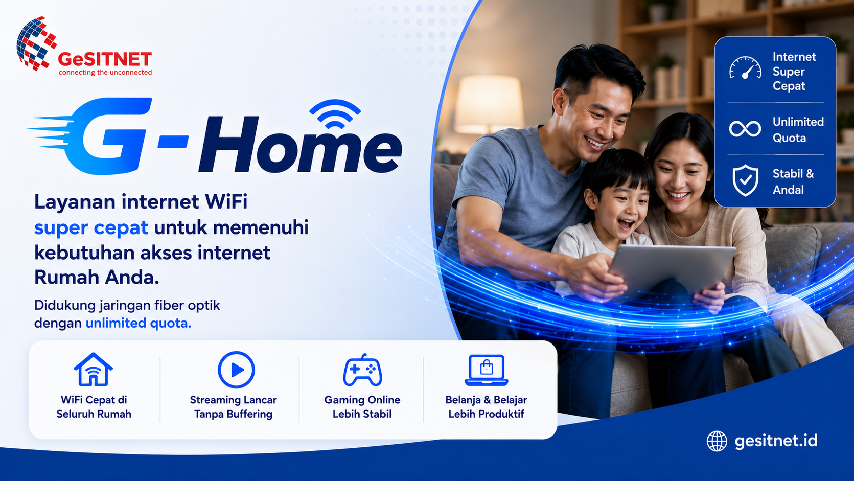 Ilustrasi layanan internet rumah G-HOME dengan jaringan fiber optik